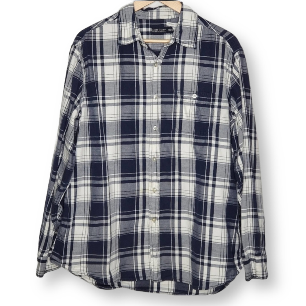 Faded Glory Button Down Shirt Plaid Sz Lg